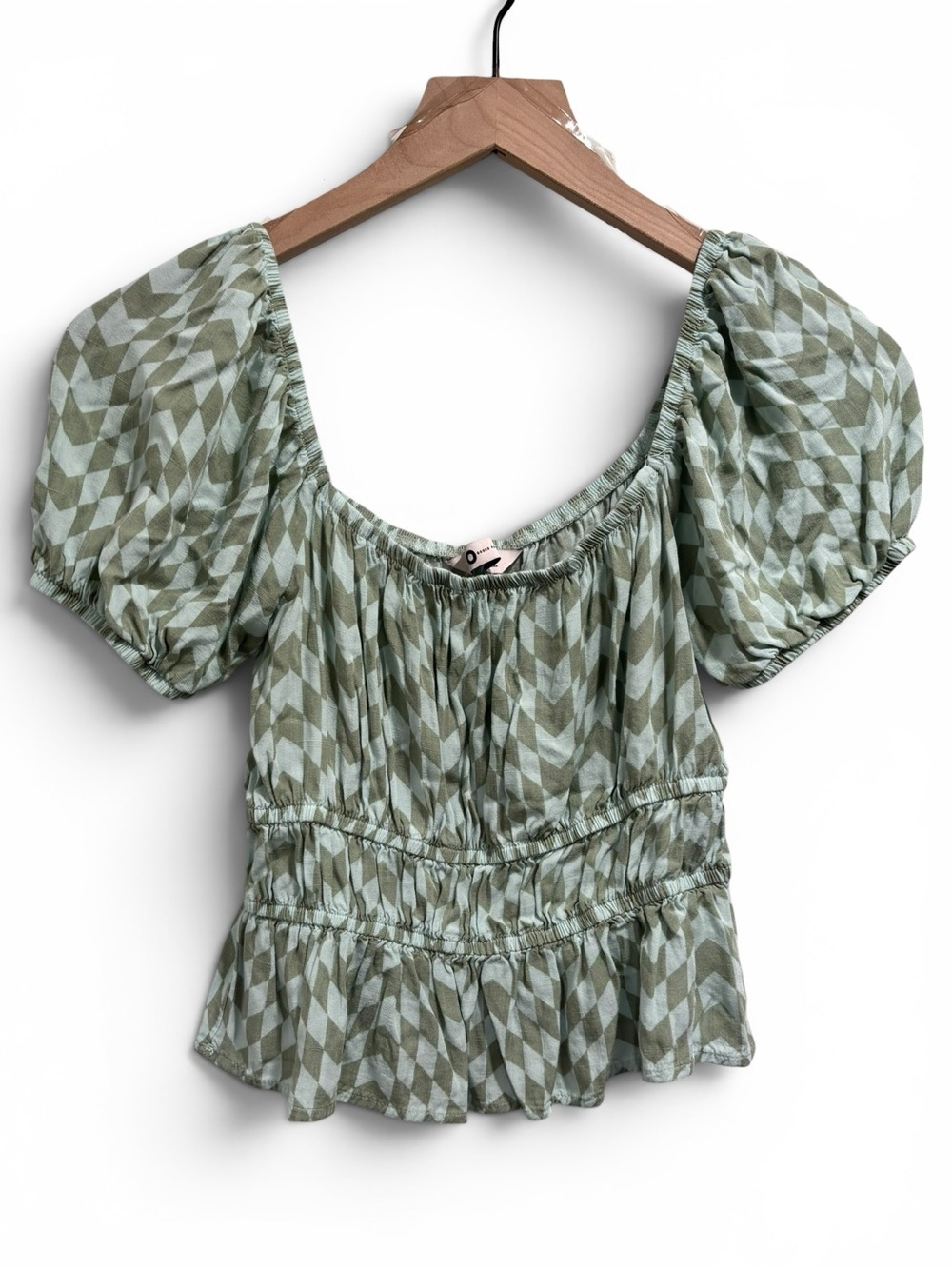 SO Green Checkered Ruffle Double Cinched Waist Top - Size Small